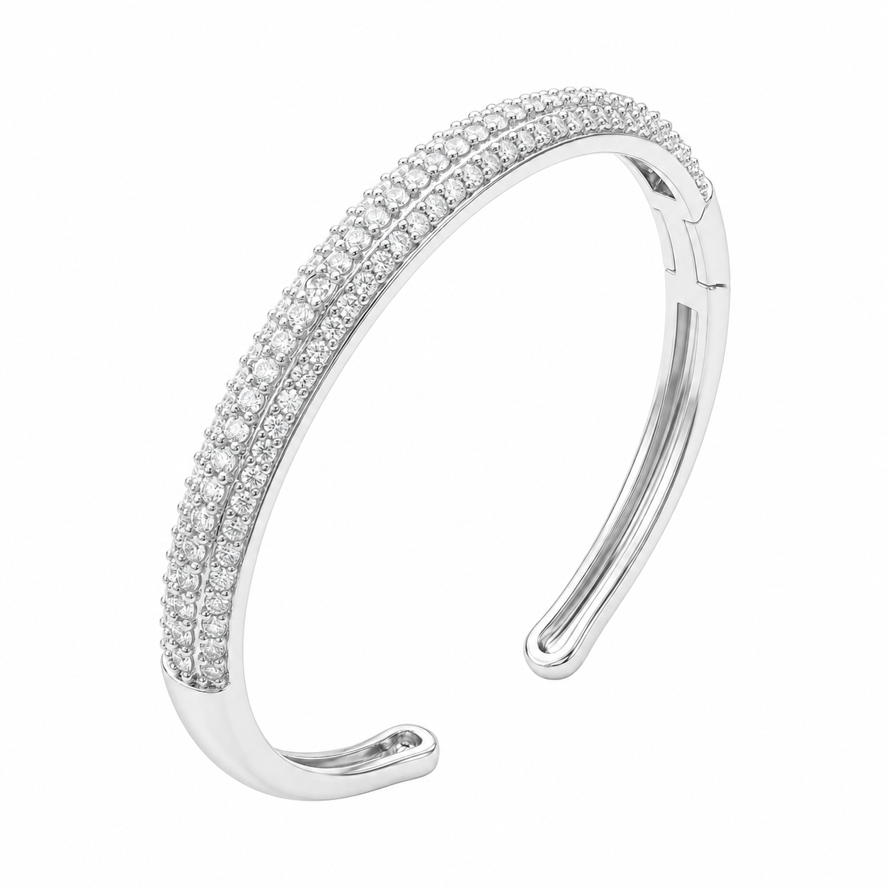Triple-Row Pavé Diamond-Style Hinged Cuff Kada