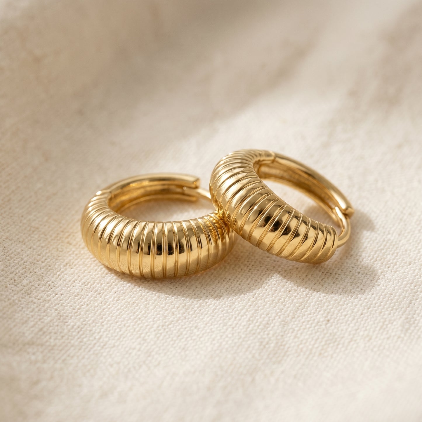 Chunky Ribbed Metallic Hoop Earrings