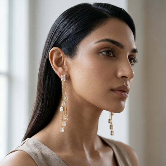 Emerald-Cut Crystal Tiered Drop Earrings