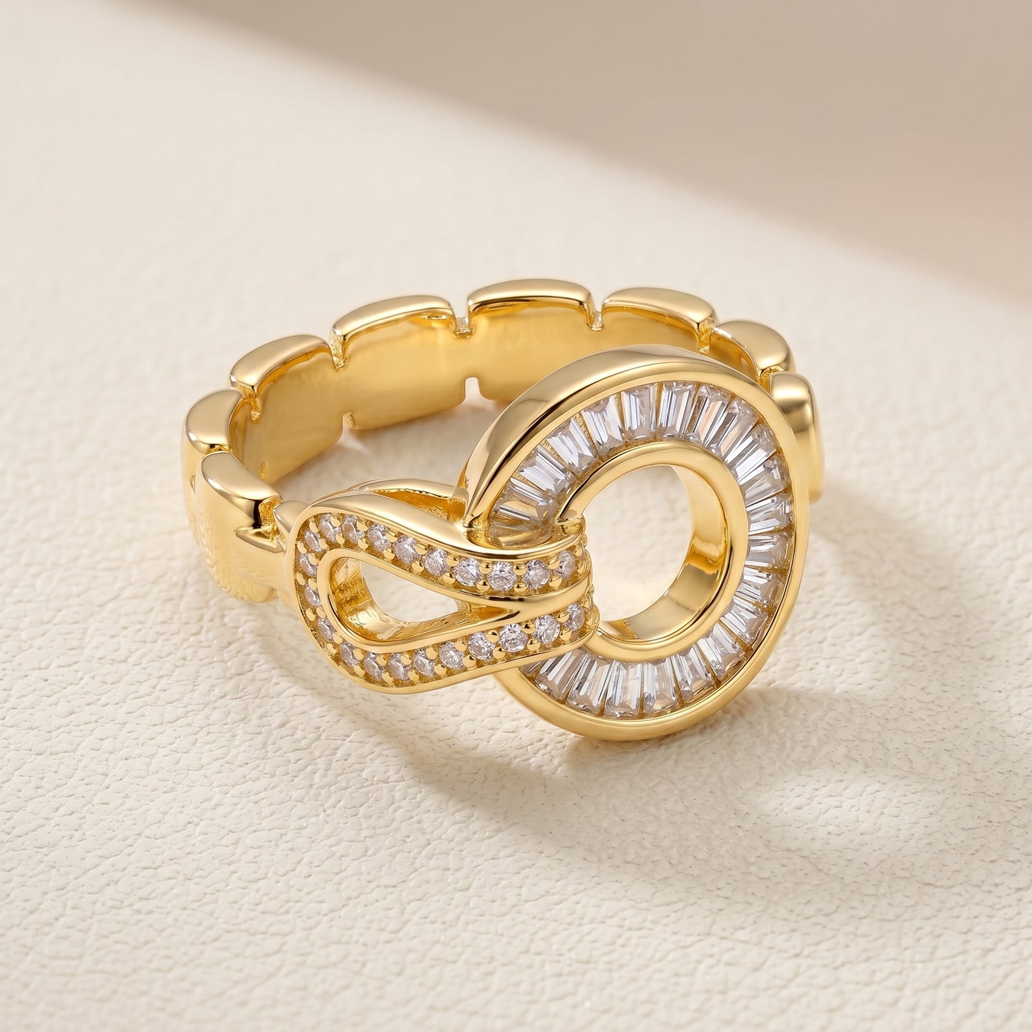 Geometric Circular Halo Statement Ring