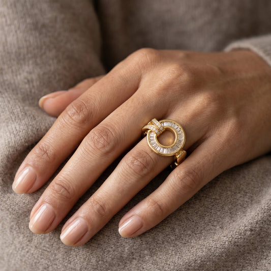 Geometric Circular Halo Statement Ring