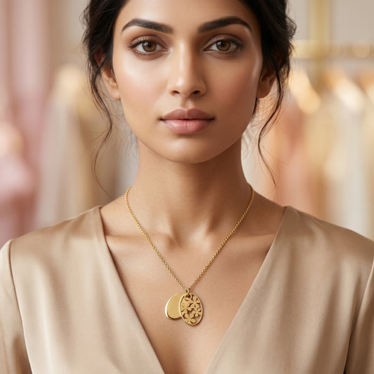 Layered Oval Floral Cutout Pendant Chain