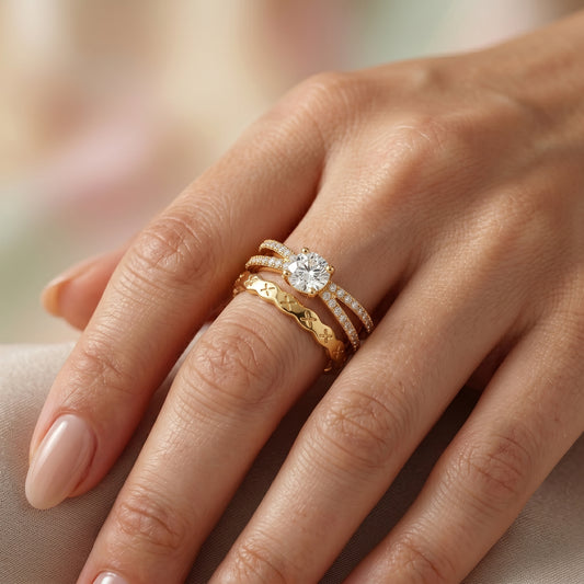 Layered Solitaire Adjustable Ring