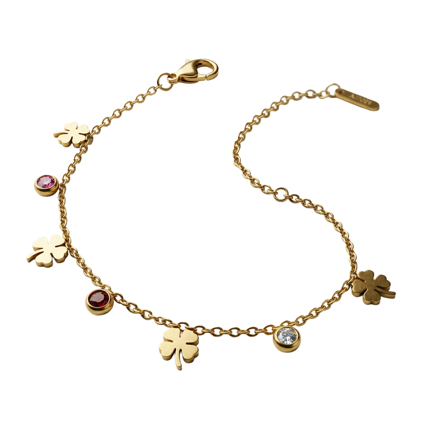 Lucky Clover Multi-Gemstone Charm Bracelet