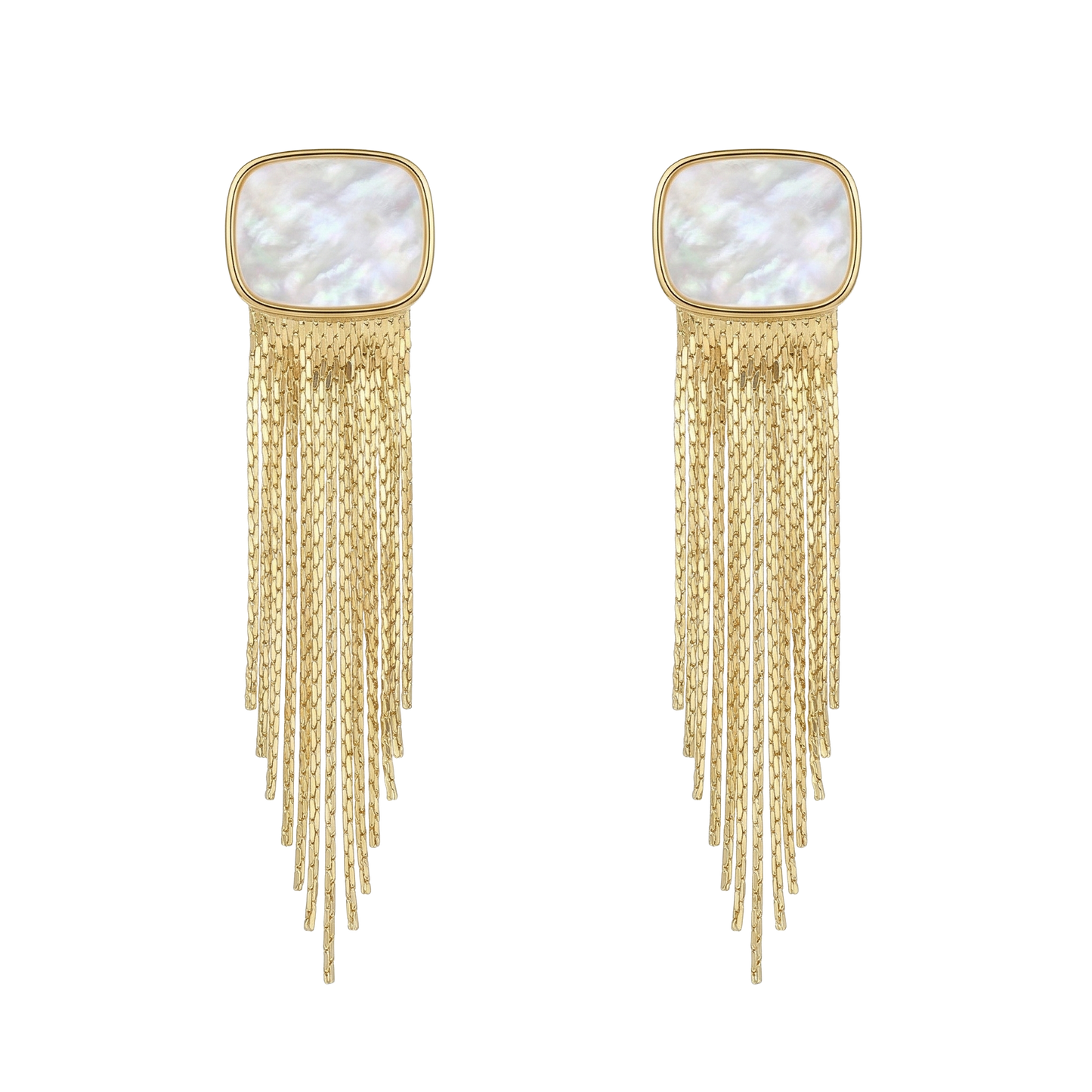 Mother-of-Pearl Inlay & Chevron Tassel Earrings