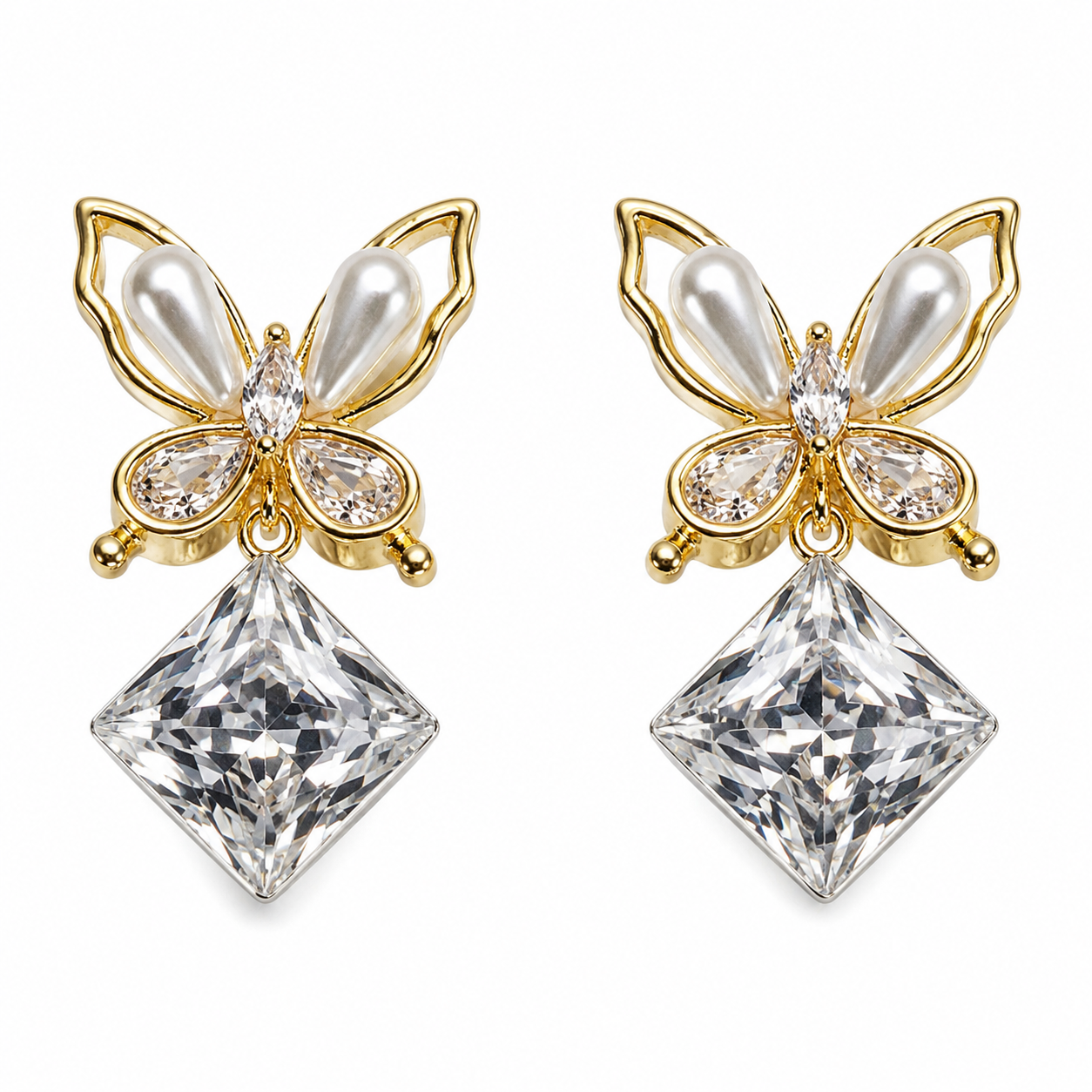 Butterfly Crystal Drop Chain & Stud Earrings Set