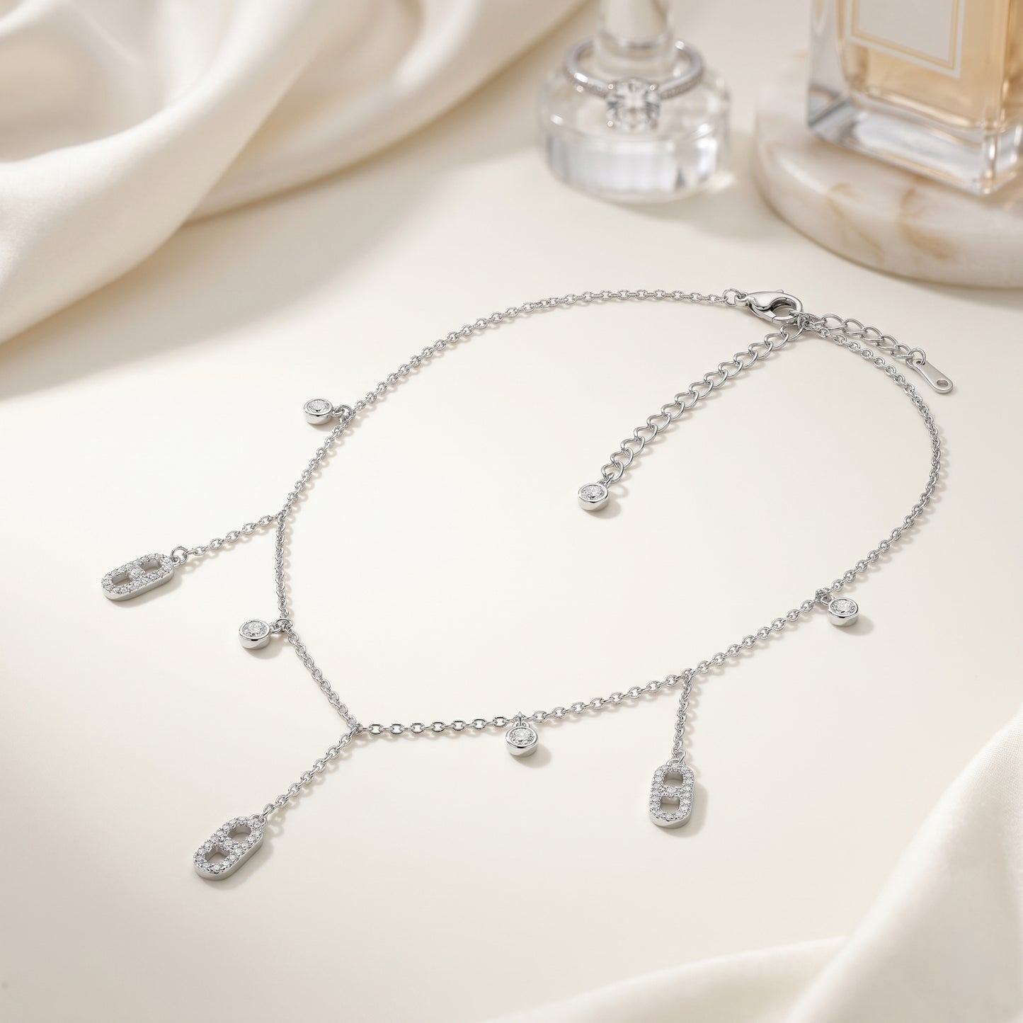 Dainty Drop Charm Chain with Pave Accents
