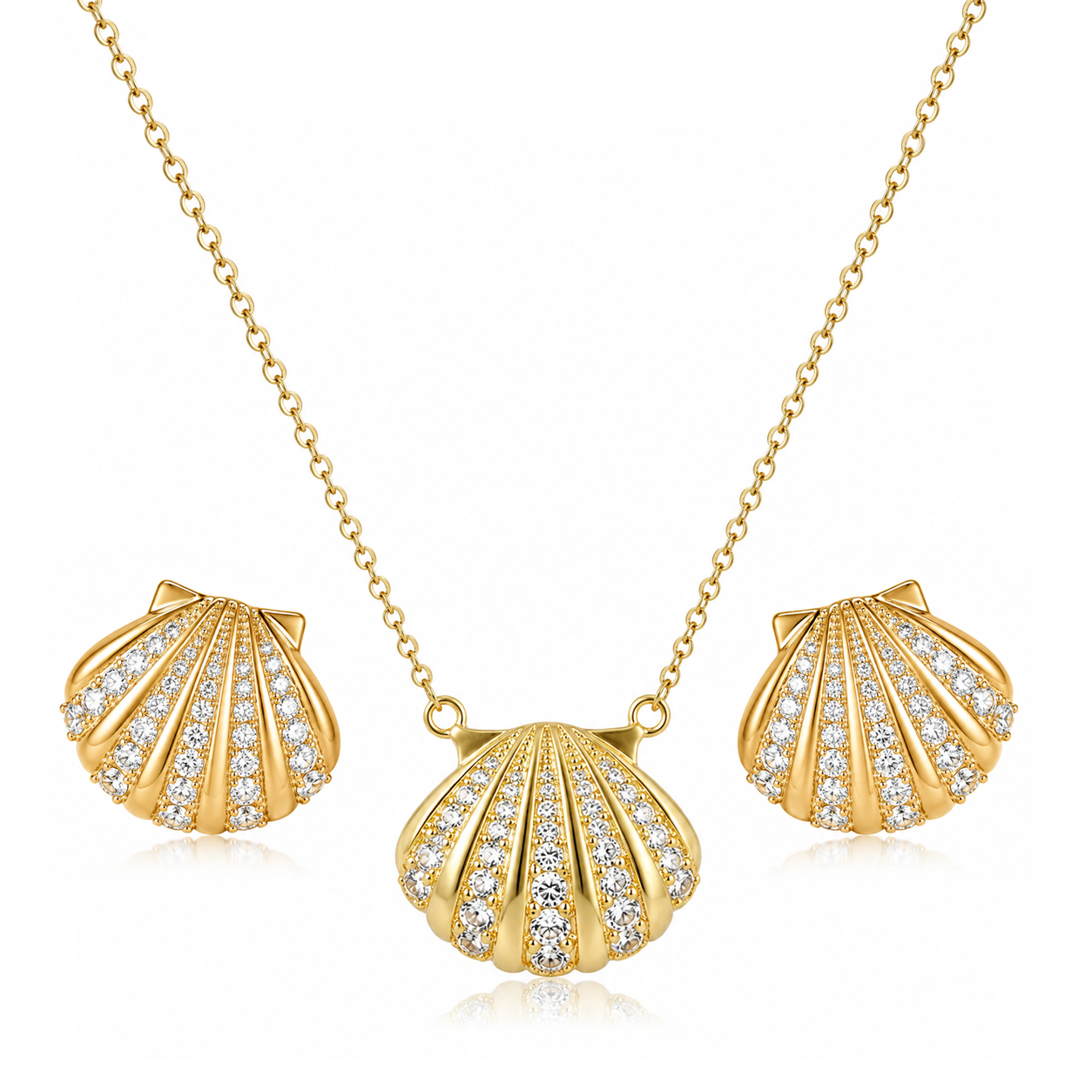 Seashell Motif Chain and Studs Set