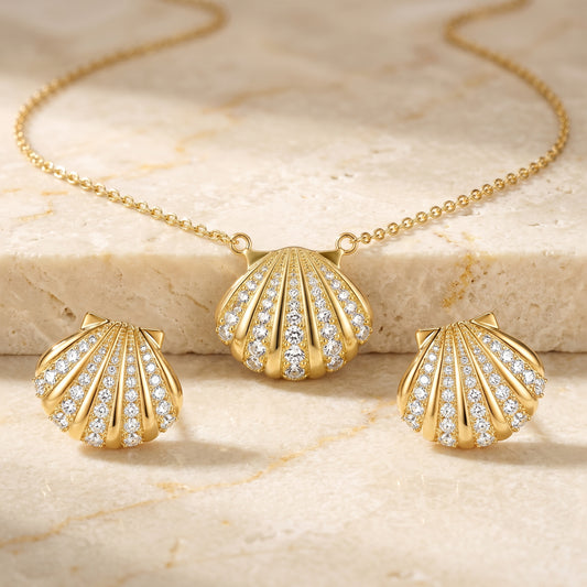 Seashell Motif Chain and Studs Set