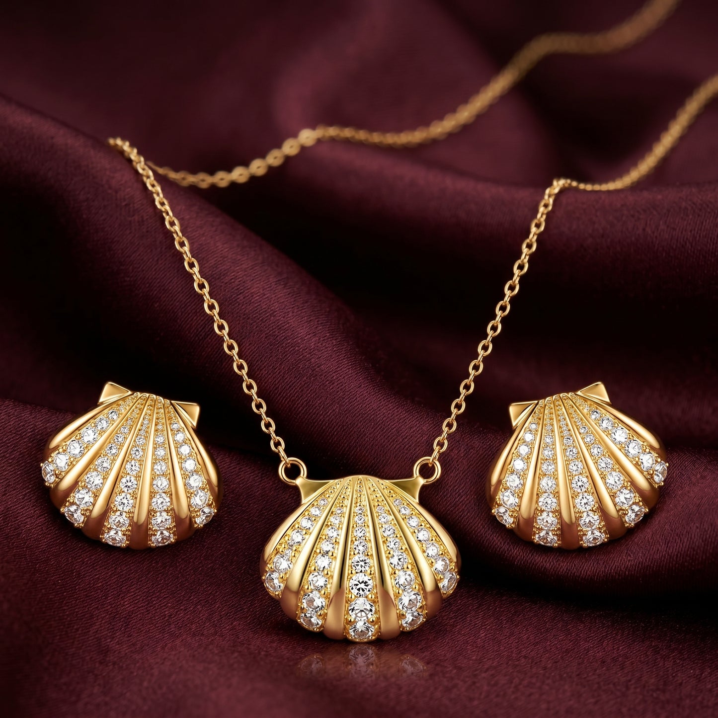 Seashell Motif Chain and Studs Set
