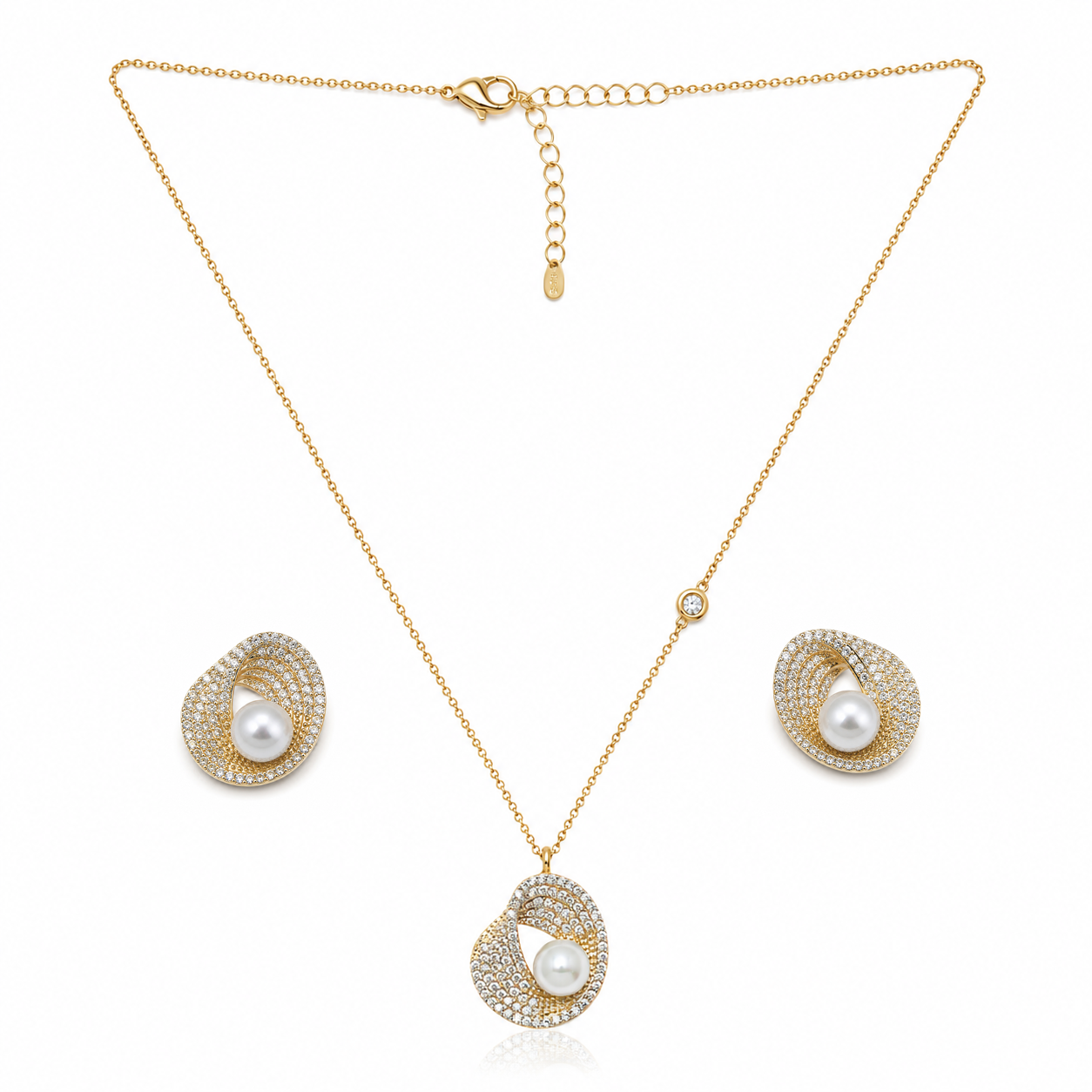 Radiant Swirl Pearl Chain & Stud Earrings Set