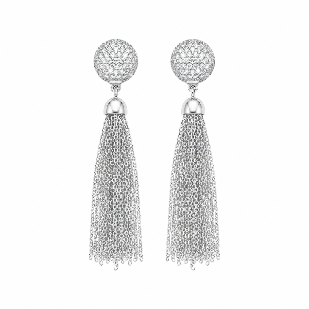 Pave Disc & Chain Tassel Drop Earrings