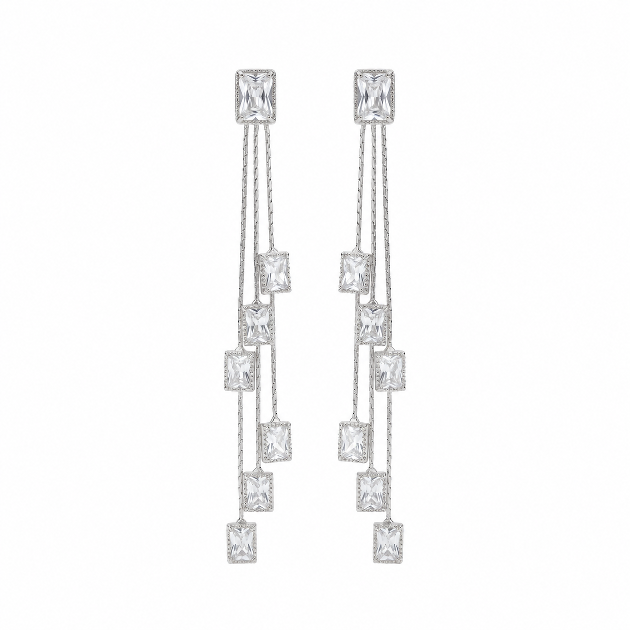 Emerald-Cut Crystal Tiered Drop Earrings