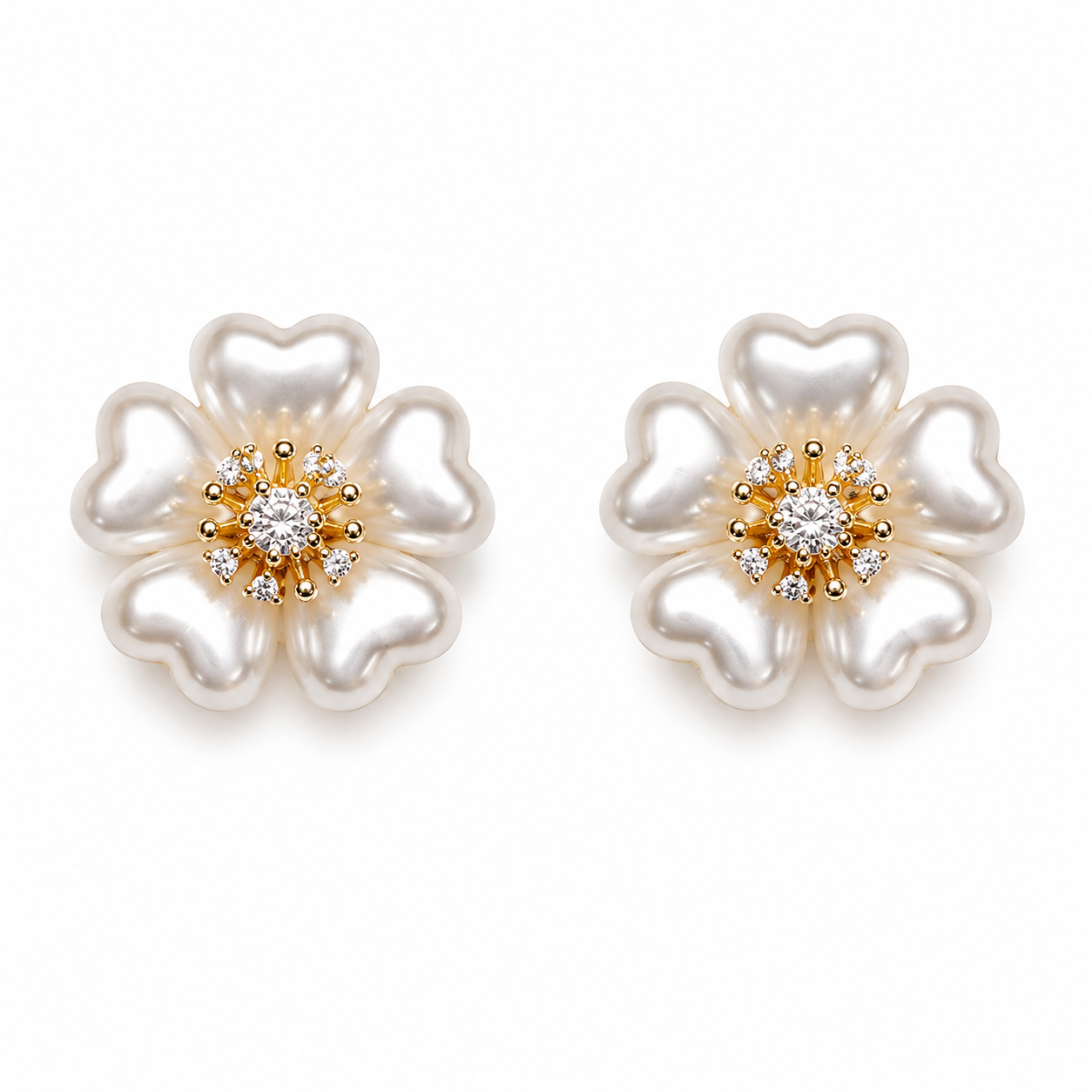 Pearl Heart Blossom Chain & Stud Earrings Set