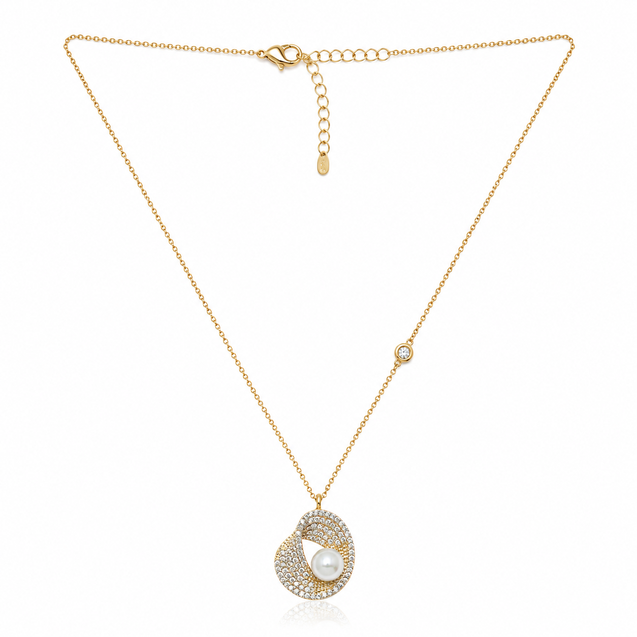 Radiant Swirl Pearl Chain & Stud Earrings Set