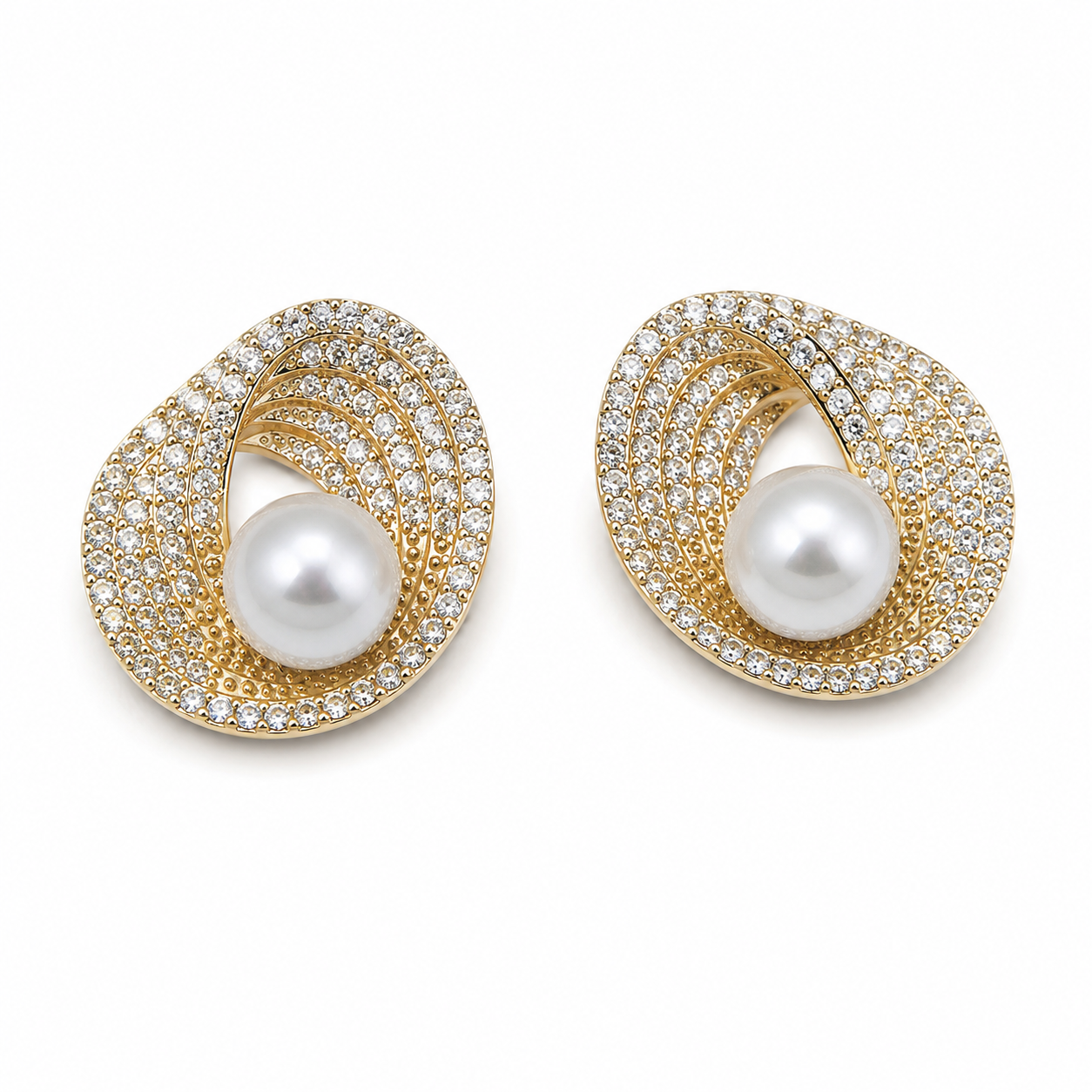 Radiant Swirl Pearl Chain & Stud Earrings Set