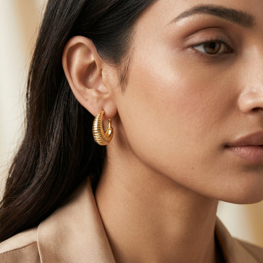 Chunky Ribbed Metallic Hoop Earrings