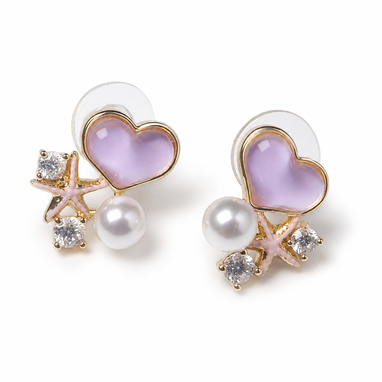 Pink Heart Pearl Accent Stud Earrings