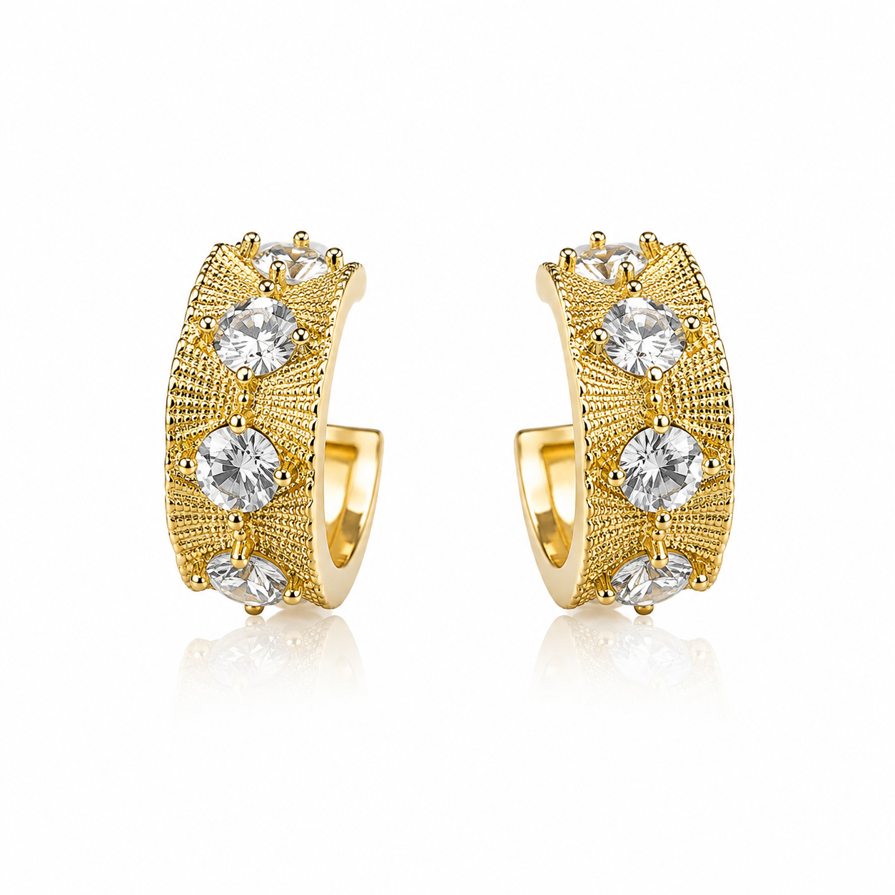 Elegant Textured Hoop Earrings with Crystal Accent
