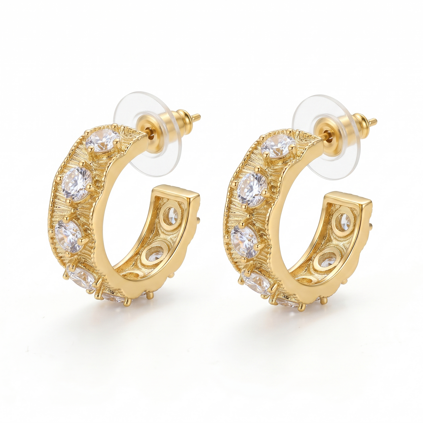 Elegant Textured Hoop Earrings with Crystal Accent