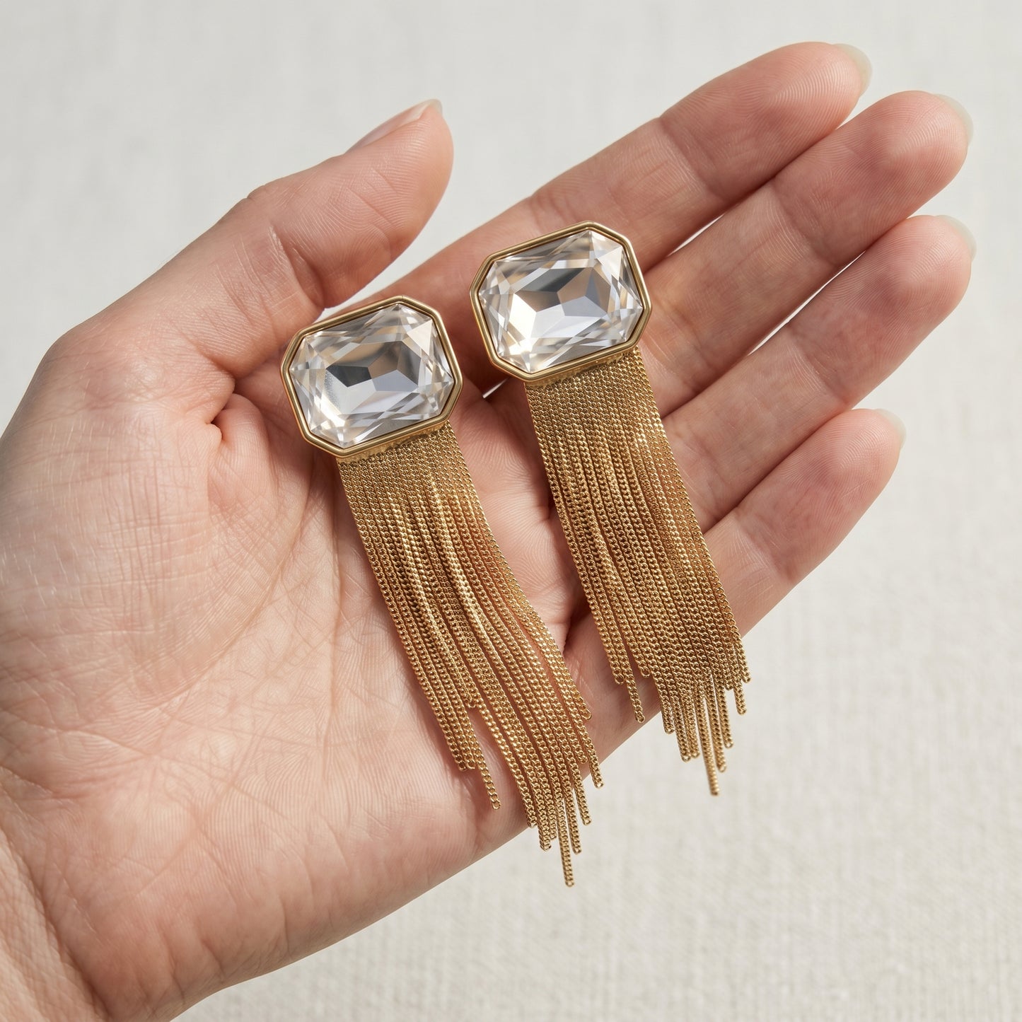 Emerald-Cut Crystal & Fringe Tassel Drop Earrings