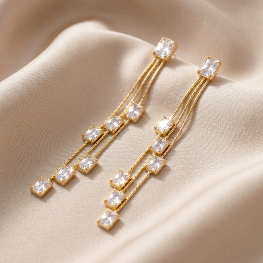 Emerald-Cut Crystal Tiered Drop Earrings