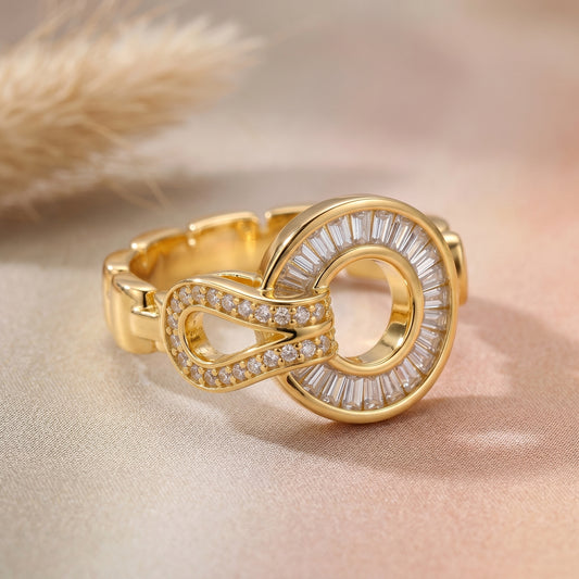 Geometric Circular Halo Statement Ring