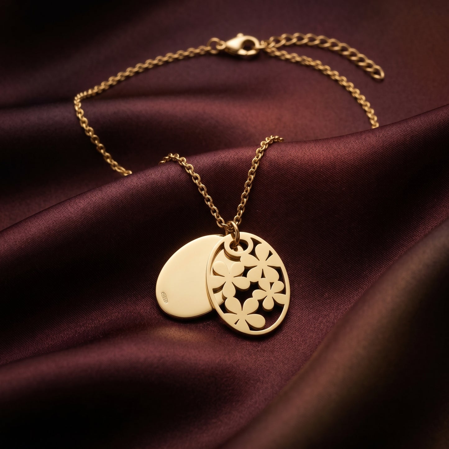 Layered Oval Floral Cutout Pendant Chain
