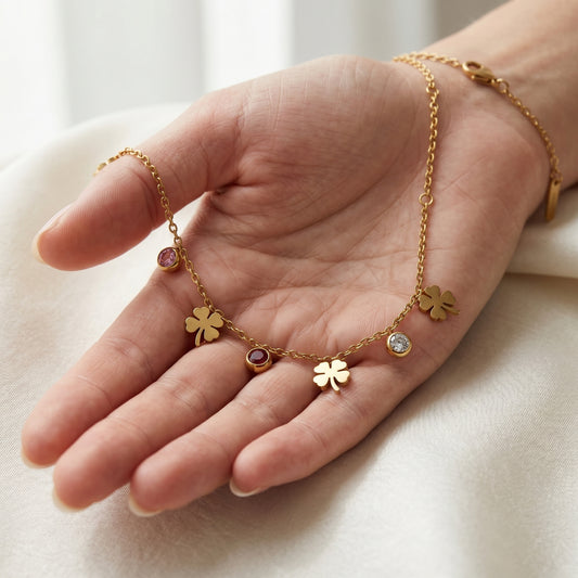 Lucky Clover Multi-Gemstone Charm Bracelet
