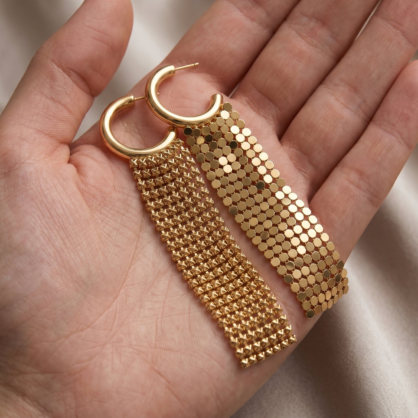 Mesh Tassel Drop Hoop Earrings