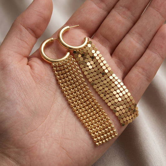 Mesh Tassel Drop Hoop Earrings