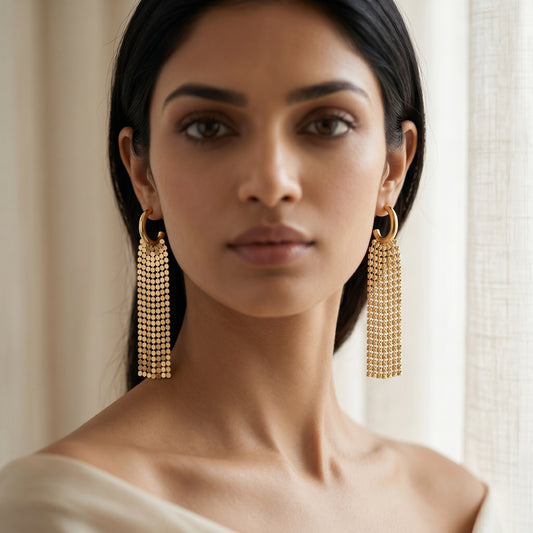 Mesh Tassel Drop Hoop Earrings