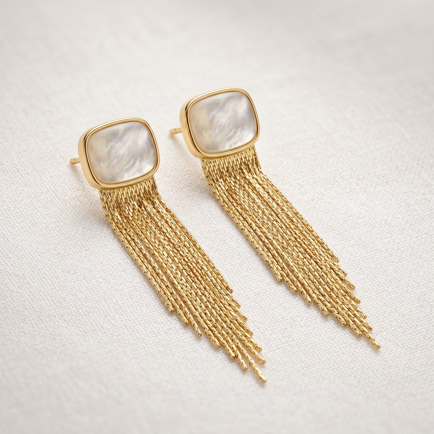 Mother-of-Pearl Inlay & Chevron Tassel Earrings