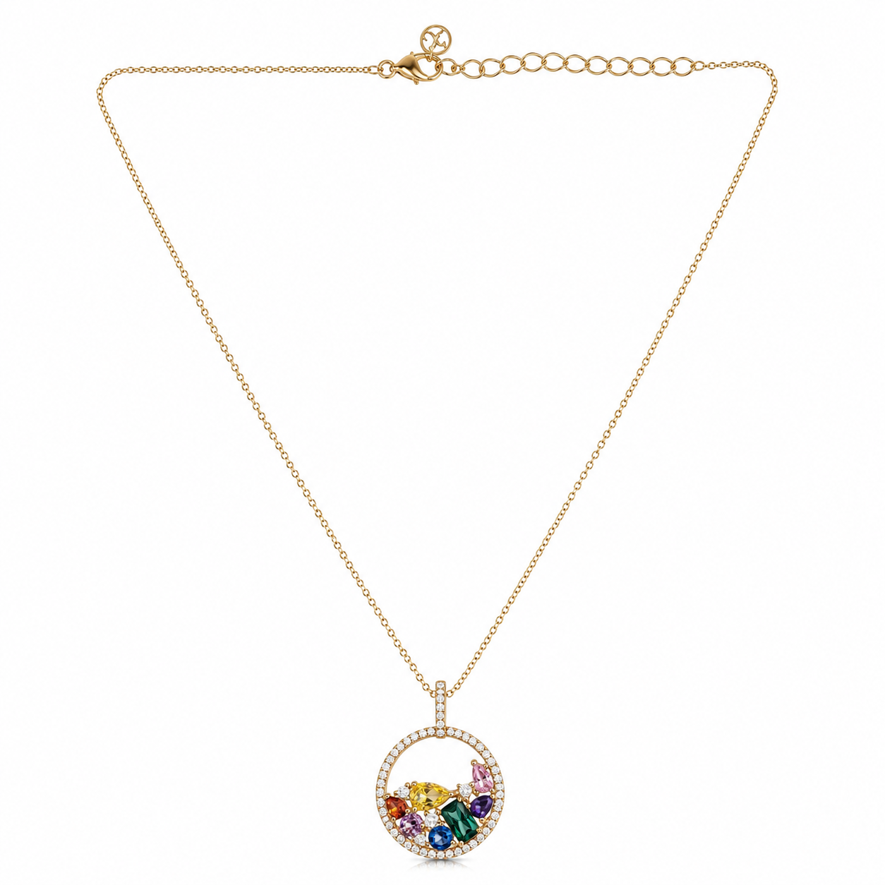 Multi-Sapphire Toned Sunburst Chain & Stud Earrings Set