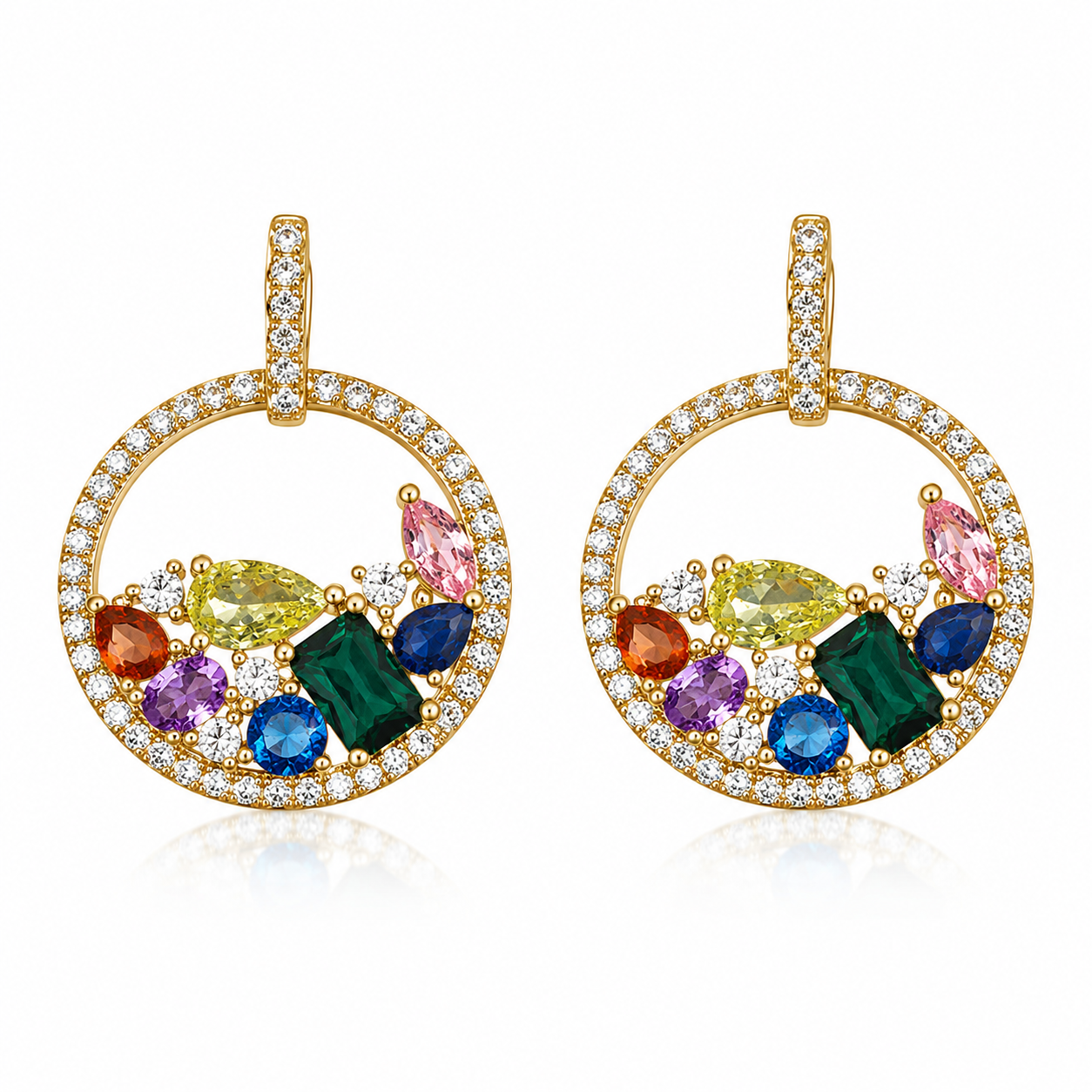 Multi-Sapphire Toned Sunburst Chain & Stud Earrings Set