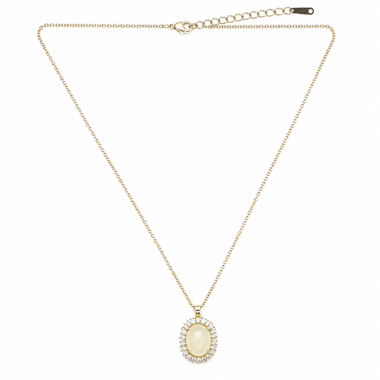 Oval Moon-Glow Chain & Stud Earrings Set