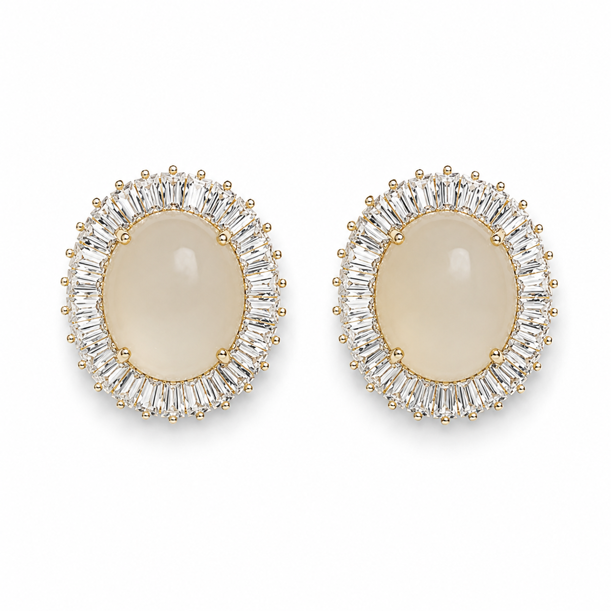 Oval Moon-Glow Chain & Stud Earrings Set