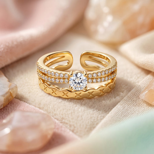 Layered Solitaire Adjustable Ring