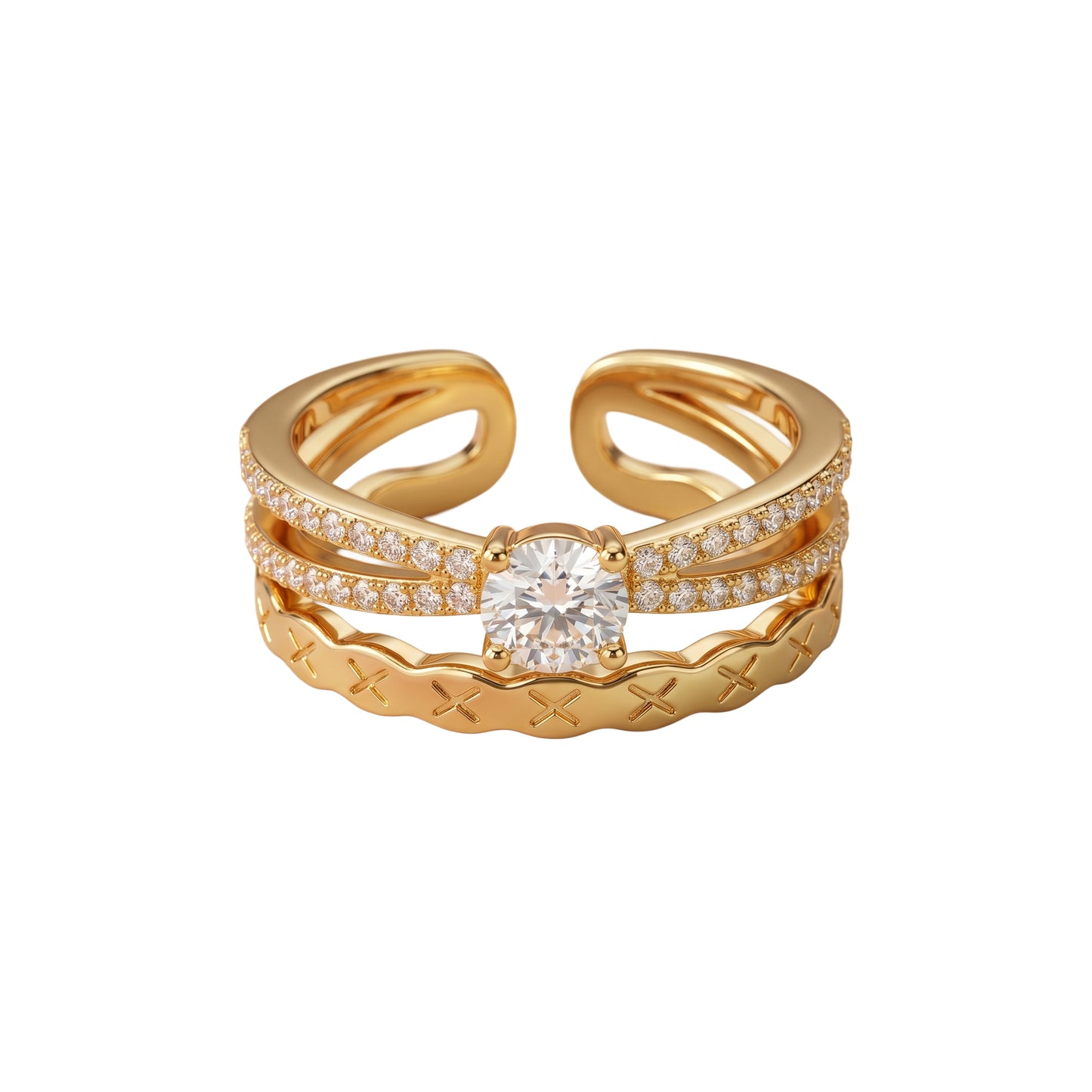 Layered Solitaire Adjustable Ring
