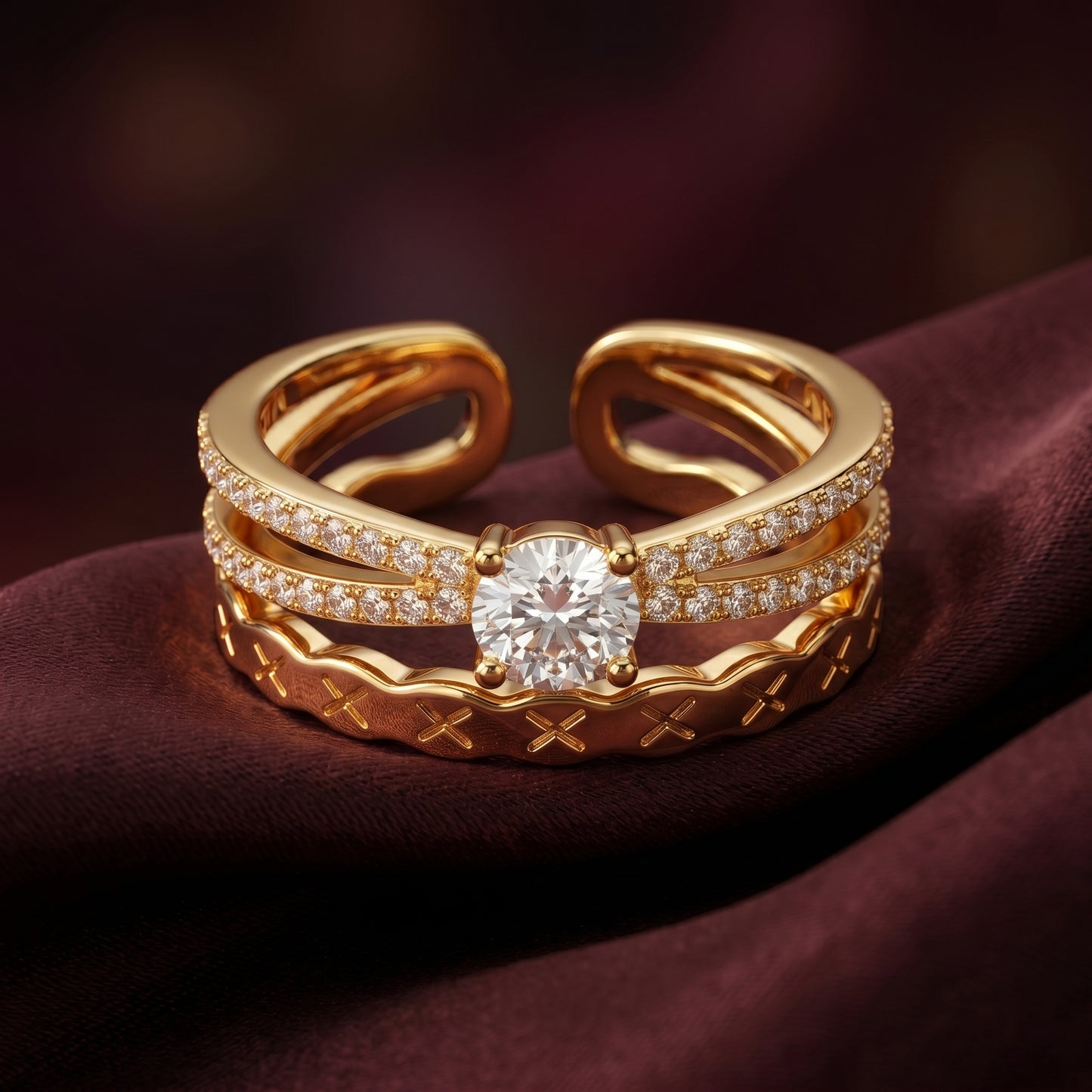 Layered Solitaire Adjustable Ring