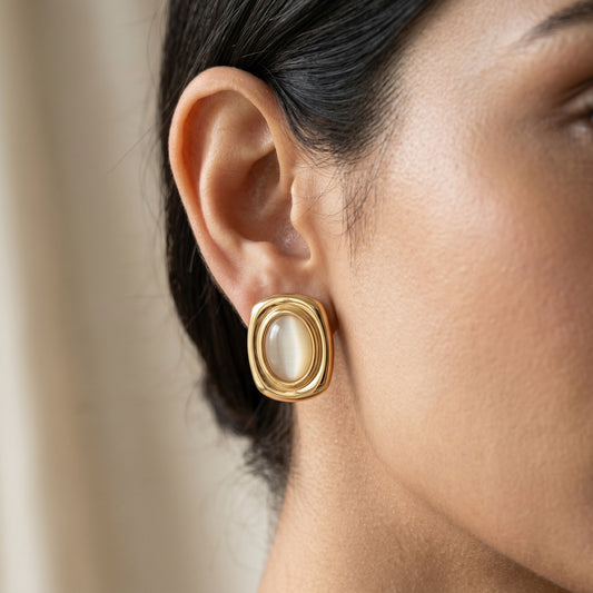 Retro Oval Cat-Eye Statement Studs