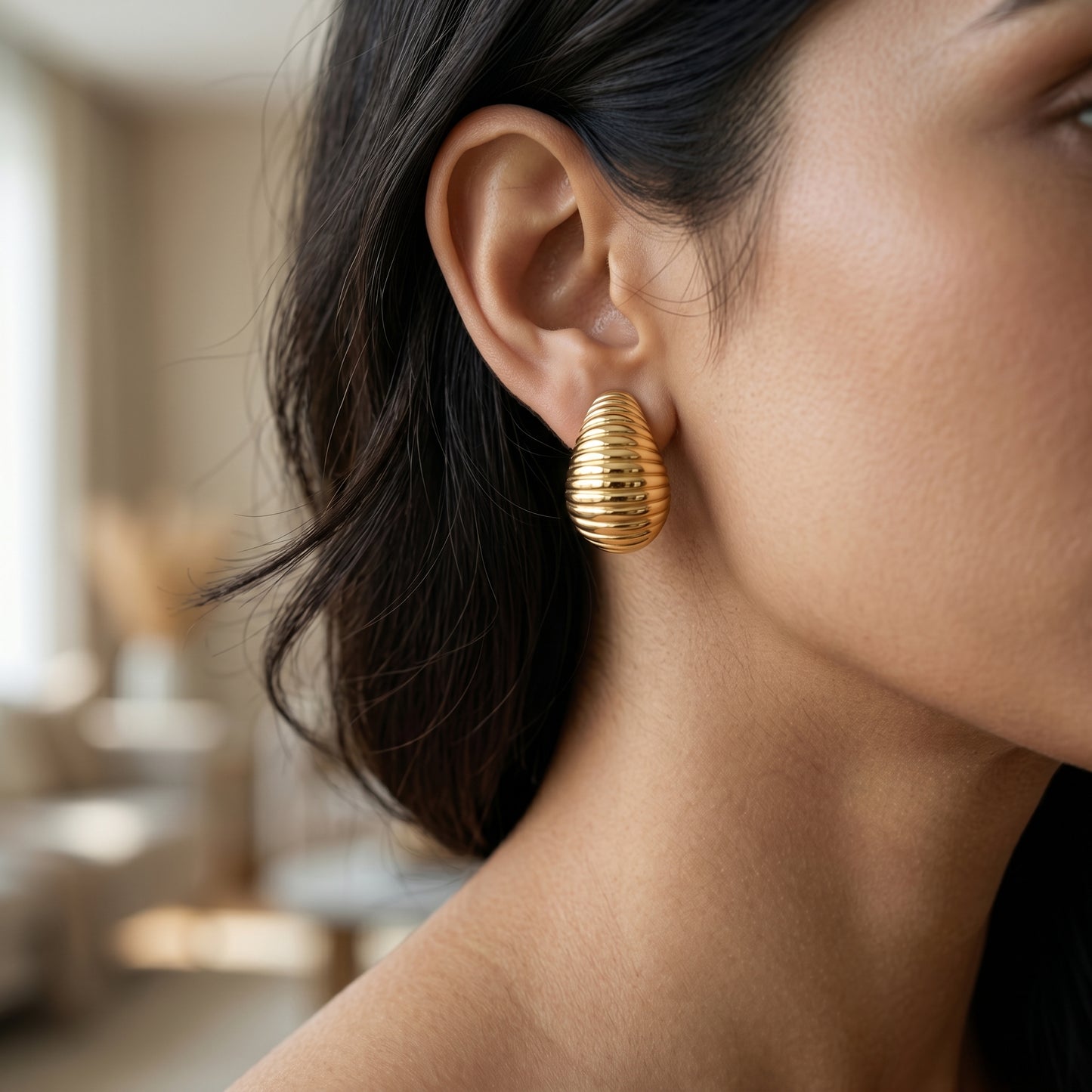 Ribbed Teardrop Statement Studs