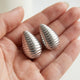 Silver-Tone Ribbed Teardrop Statement Studs