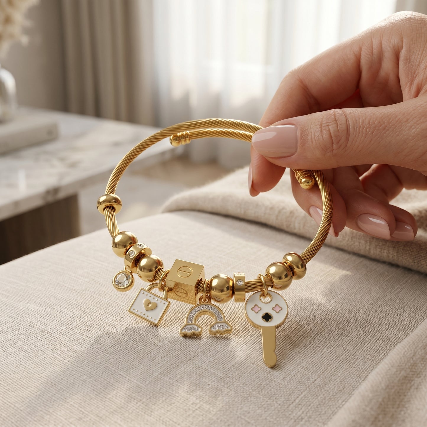 Twisted Cable Charm Kada Bracelet