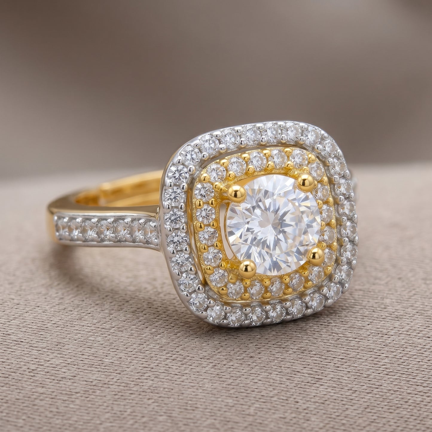 Two-Tone Double Halo Statement Ring