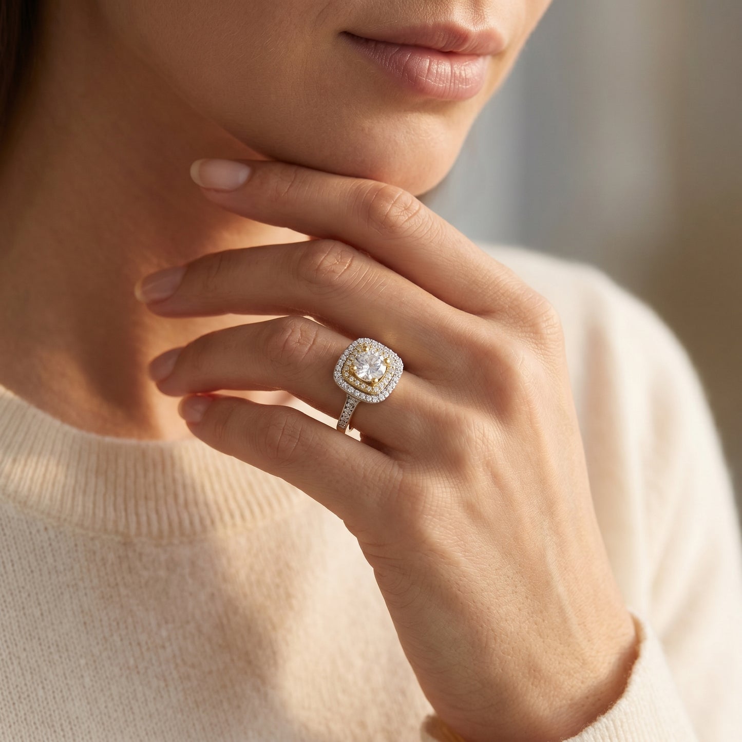 Two-Tone Double Halo Statement Ring