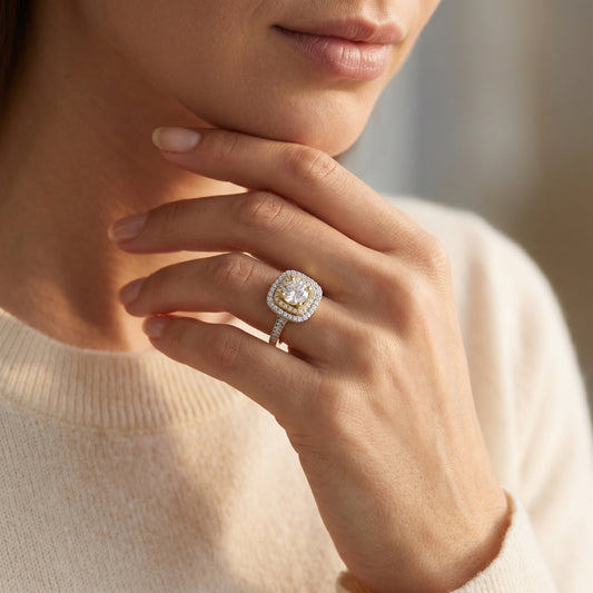 Two-Tone Double Halo Statement Ring
