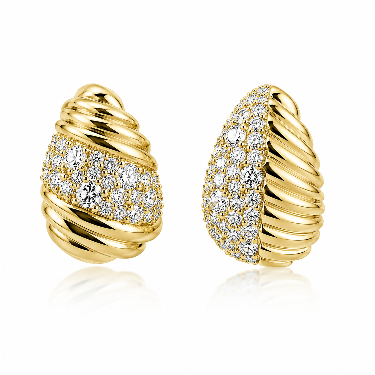 Two-Tone Ribbed Teardrop Studs
