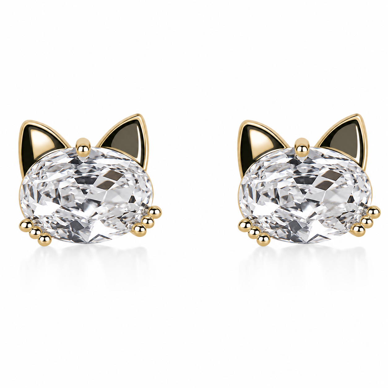 Whimsical Kitty Crystal Charm Chain & Stud Earrings Set