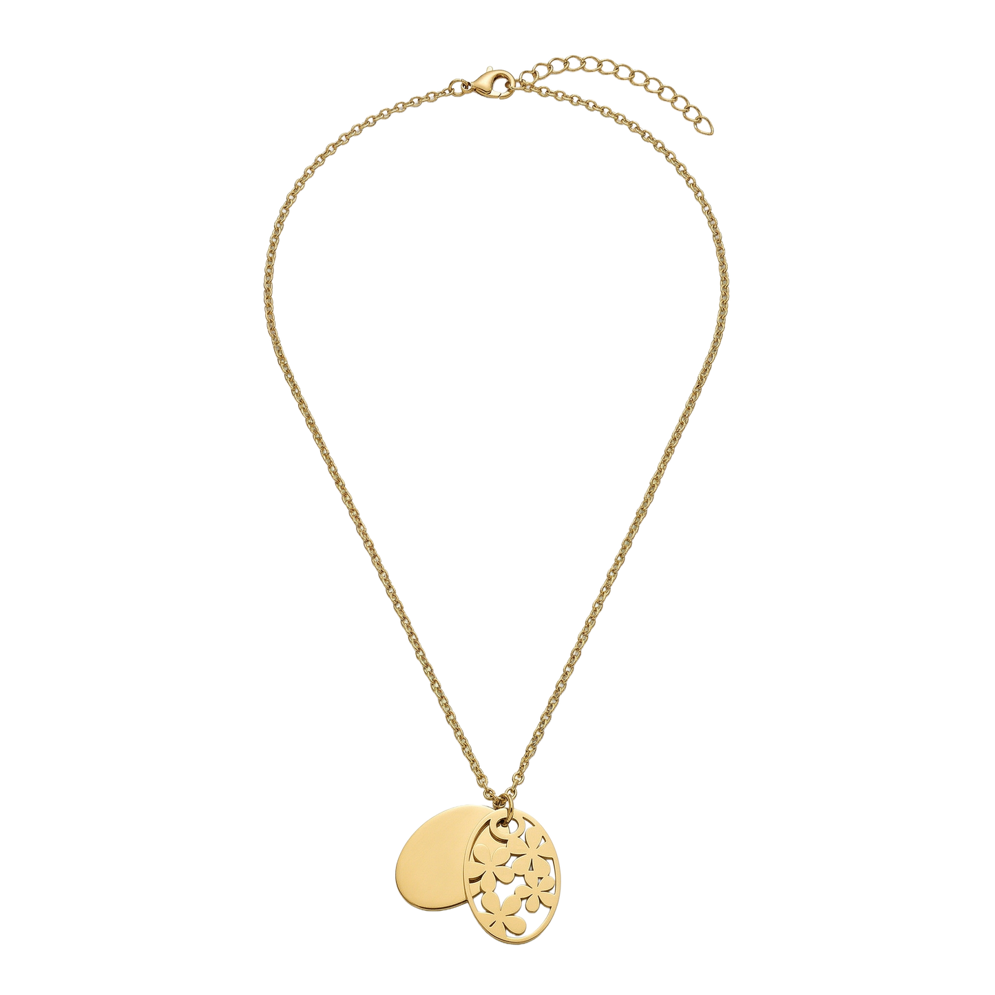 Layered Oval Floral Cutout Pendant Chain